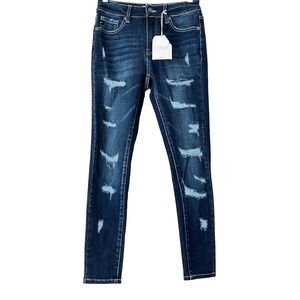 KanCan Jeans 26 Blue Curvy Destroyed Leg Skinny Denim